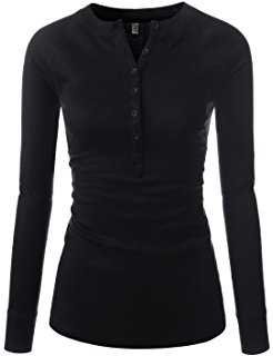 NINEXIS Women's Long Sleeve Basic Henley Deep V-Neck Button Placket T-Shirt at Amazon Women’s Clothing store: