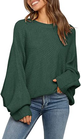 Mafulus Women's Oversized Crewneck Sweater Batwing Puff Long Sleeve Cable Slouchy Pullover Jumper Tops Apricot at Amazon Women’s Clothing store