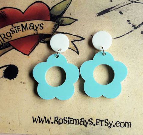 60s Style Flower Earrings Aqua Daisy Earrings Mid Century