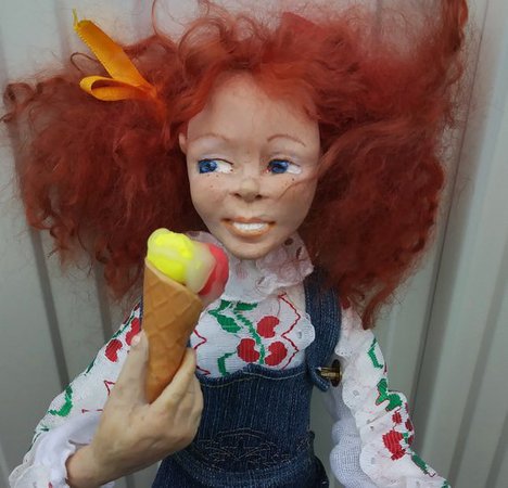 Pippi Long stocking Art Doll handmade OOAK with ice cream and | Etsy
