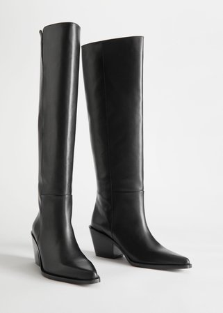 Western Knee High Leather Boots - Black - Knee high boots - & Other Stories
