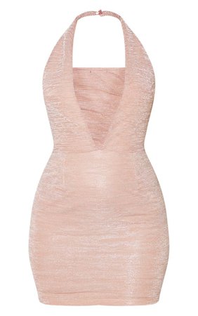Nude Iridescent Metallic Drape Detail Bodycon Mini Dress | PrettyLittleThing USA