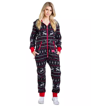 Women's Black and Red Fair Isle Jumpsuit | Tipsy Elves