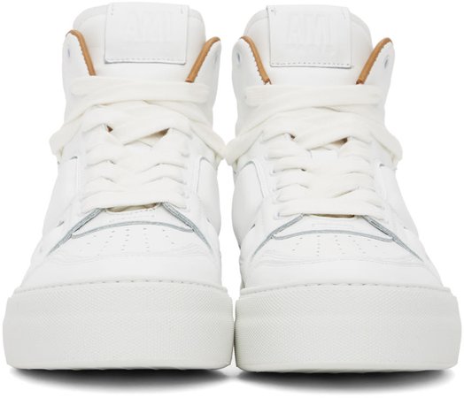 AMI Alexandre Mattiussi: White Leather Ami de Cœur High-Top Sneakers | SSENSE