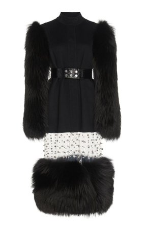 Ralph&Russo Belted Fur-Trimmed Wool-Cashmere Coat
