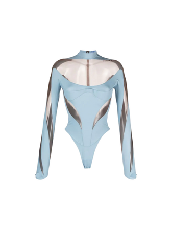 pastel blue silver Mugler Illusion panelled bodysuit