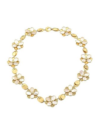 Shop Marco Bicego Petali 18K Yellow Gold, Diamond Pavé & Mother-Of-Pearl Flower Collar Necklace | Saks Fifth Avenue