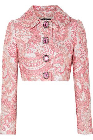 Dolce & Gabbana Cropped crystal-embellished metallic brocade jacket