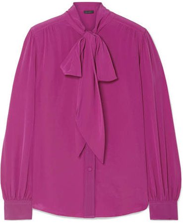 Pussy-bow Silk Blouse - Magenta