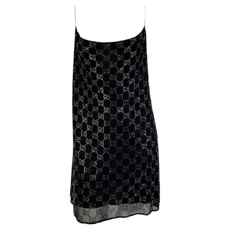 S/S 1998 Gucci by Tom Ford GG Monogram Diamante Silk Chiffon Navy Dress For Sale at 1stDibs | gucci monogram dress, gucci purple rhinestone outfit, gucci rhinestone dress