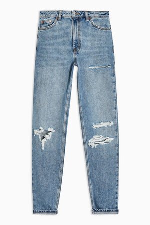Mid Blue Ripped Mom Jeans | Topshop