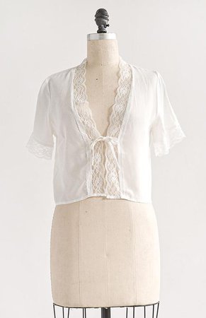 Feminine Vintage Inspired Tops / White Lace Trim Open Tie Lingerie Top / Nightensong Top – Adored Vintage
