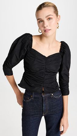 Something Navy Ruched Puff Shoulder Blouse | SHOPBOP