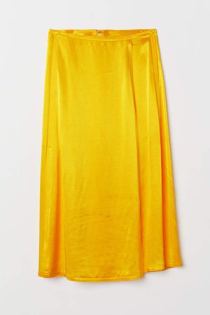 Wrapover Satin Skirt - Yellow