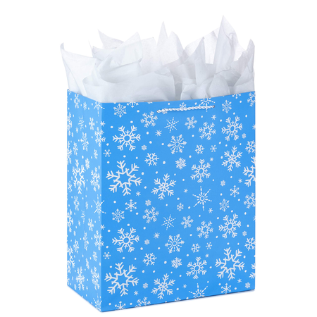 Hallmark 13" Large Holiday Gift Bag Assortment with Tissue Paper (Pack of 3: Blue, Snowflakes, Snowman) for Christmas or Hanukkah Gifts