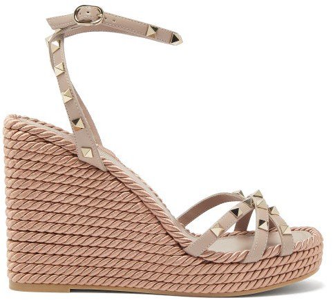 Torchon Rockstud Leather Wedge Sandals - Nude
