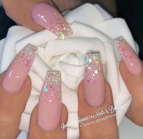 pink sparkling tip nails