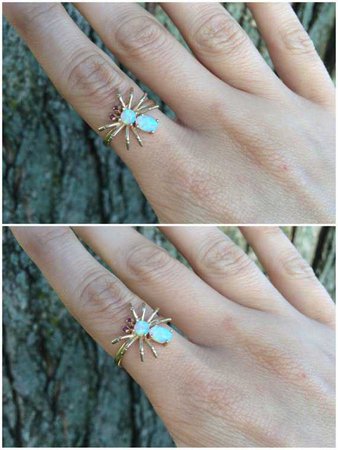 Opal Gold Spider Ring Size 7 Sizeable Unique October