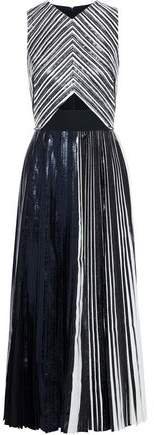 Cutout Cady-paneled Pleated Coated Cloque Midi Dress