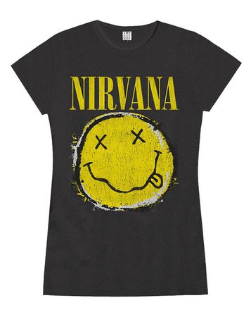Amplified Nirvana Worn Out Smiley Womens T-Shirt — Vanilla Underground