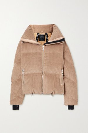 Mont Blanc Hooded Quilted Corduroy Down Jacket - Camel