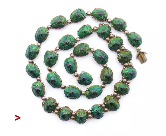 1889 Nordic Necklace Egyptian Revival 30 Scarab Beetle Gilt Silver / 50cm/ 27gr For Sale at 1stDibs
