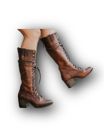 WOMEN'S KNEE HIGH COMBAT BOOTS RETRO SQUARE BLOCK HEEL LACE-UP BOOTS