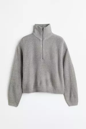 Rib-knit Half-zip Sweater - Gray melange - Ladies | H&M US