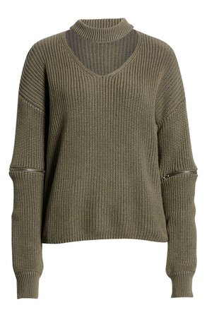 VICI Collection Zip Sleeve Mock Neck Cotton Sweater | Nordstrom