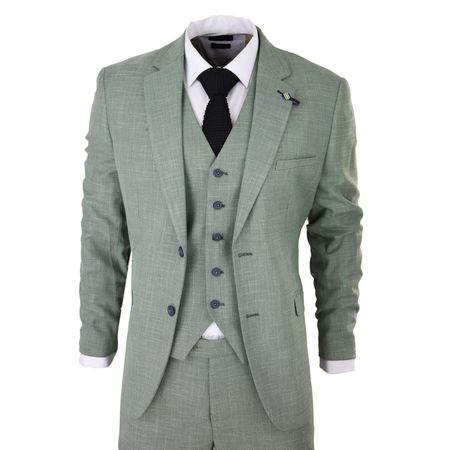 Mens 3 Piece Suit Sage Green Summer Linen Tailored Fit Wedding Prom Classic: Buy Online - Happy Gentleman