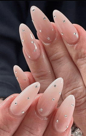 bejeweled soft pink nails