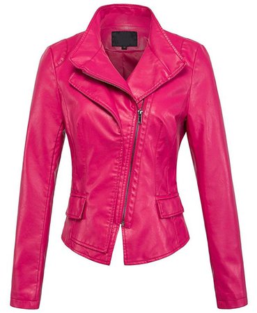 Women's Stylish Hot Pink Oblique Biker Jacket - Jackets Maker