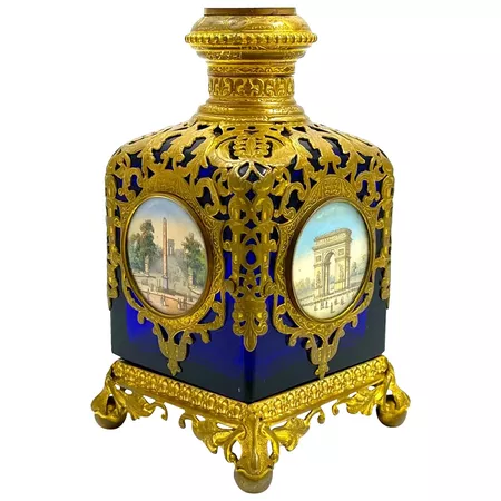 Large Antique Palais Royal Cobalt Blue Glass Perfume Bottle with 5 : Grand Tour Antiques | Ruby Lane