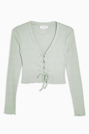 PETITE Mint Ribbed Lace Up Cardigan | Topshop