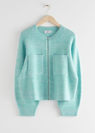 Knitted Zip Cardigan - Light Blue - Cardigans - & Other Stories