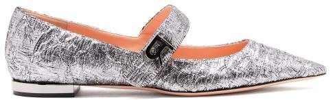 Mary Jane Floral Brocade Flats - Womens - Silver