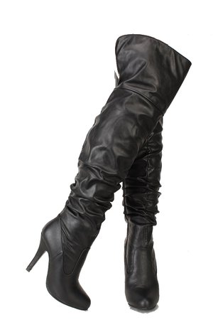 SEXY BLACK SLOUCHY THIGH HIGH ROUND TOE BOOTS FAUX LEATHER