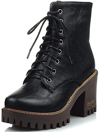Amazon.com | SaraIris Cowboy Shoes Motorcycle Boots for Women - Vintage Round Toe Platform Block High Heeled Shoes Woman Front Lace Up Side Zip High Top Ankle Boots Black | Boots
