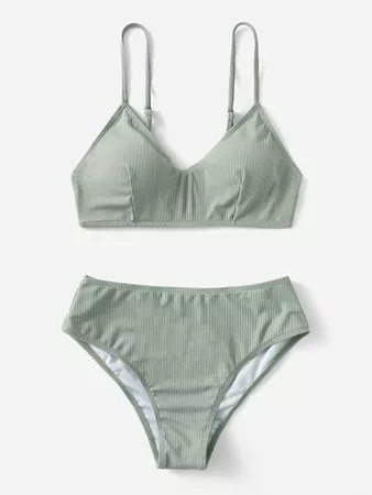 Is That The New Plain Ribbed Seam Detail Bikini Swimsuit ??| ROMWE USA