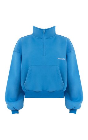 Clothing : Tops : 'Mitch' Blue Cropped Zip Front Sweatshirt