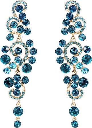Amazon.com: BriLove Wedding Bridal Statement Earrings for Women Bohemian Boho Crystal Floral Hollow Chandelier Dangle Earrings Blue Topaz Color Gold-Toned: Clothing, Shoes & Jewelry