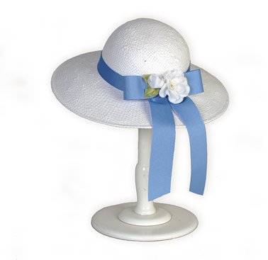 Blue Trimmed White Straw Easter Hat made Exclusively for Wooden Soldier