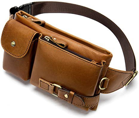 Amazon.com | NIUCUNZH Cowhide Waist Fanny Pack-Genuine Leather and Slim with Adjustable Waistband Brown | Waist Packs