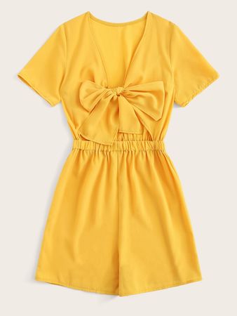 Tie Front Solid Playsuit | ROMWE