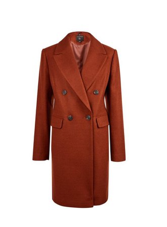Rust Double Breasted Coat | Dorothy Perkins