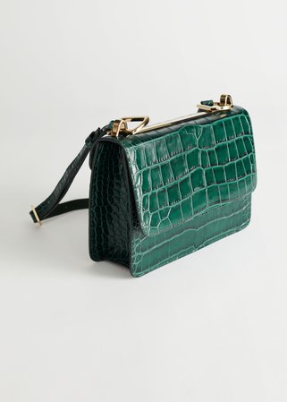Croc Leather Crossbody Bag - Green - Shoulderbags - & Other Stories