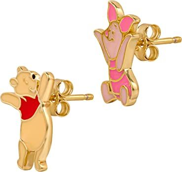 Amazon.com: Disney Winnie the Pooh Jewelry for Girls, Disney Classics Winnie the Pooh Stud Earrings, Mismatched Set - Pooh and Piglet, Gold Plate Over Sterling Silver: Clothing, Shoes & Jewelry
