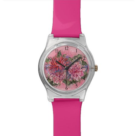 Dahlias flowers pink watercolor pattern watch | Zazzle.com