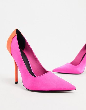 ASOS DESIGN Prince pointed court shoes in bright pink and orange | ASOS