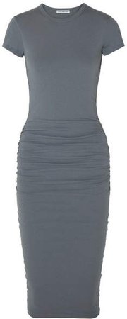 Draped Stretch-cotton Jersey Midi Dress - Gray